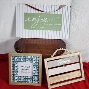 Hudson Farmhouse Botanical Bohemia 3pc Grey Green Teal Enjoy Picture and Frames